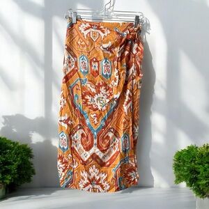 Christian Siriano Orange and Blue Wrap Midi Skirt